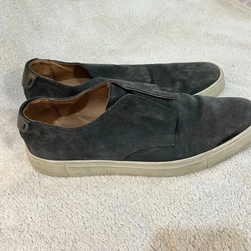 Frye 1863 Mens Gray Slip On Casual Shoes Lace 11 Suede Almond Toe Oxford Preppy